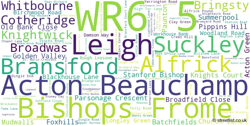A word cloud for the WR6 5 postcode
