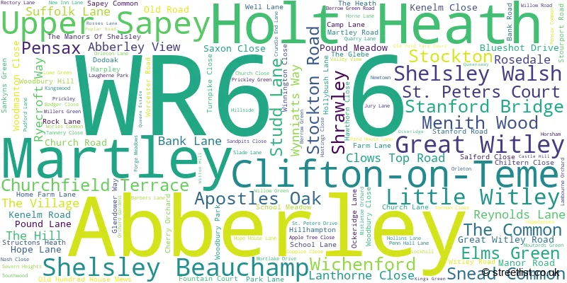 A word cloud for the WR6 6 postcode