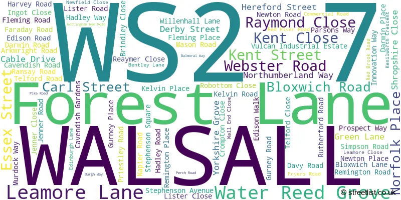 A word cloud for the WS2 7 postcode