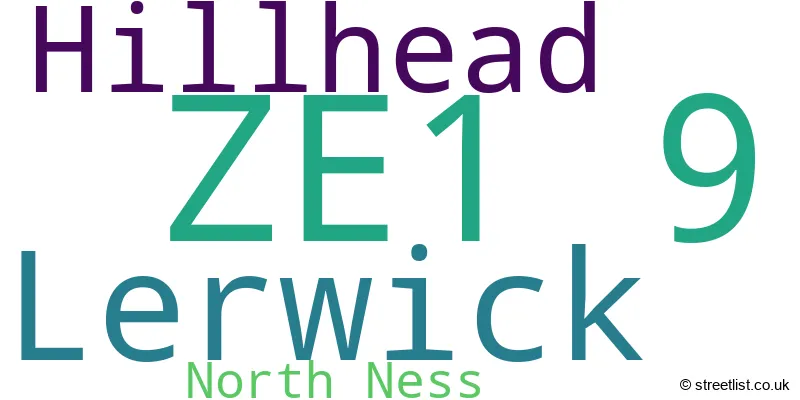 A word cloud for the ZE1 9 postcode