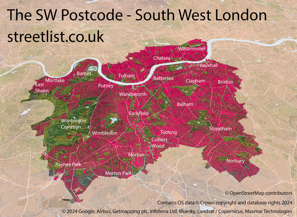 Map of The SW London Postcode