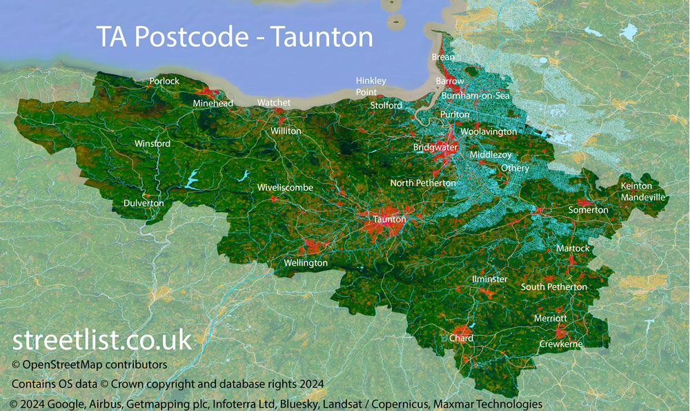 Map of The TA Postcode Area