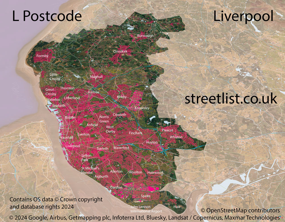 Map of The L Postcode Area