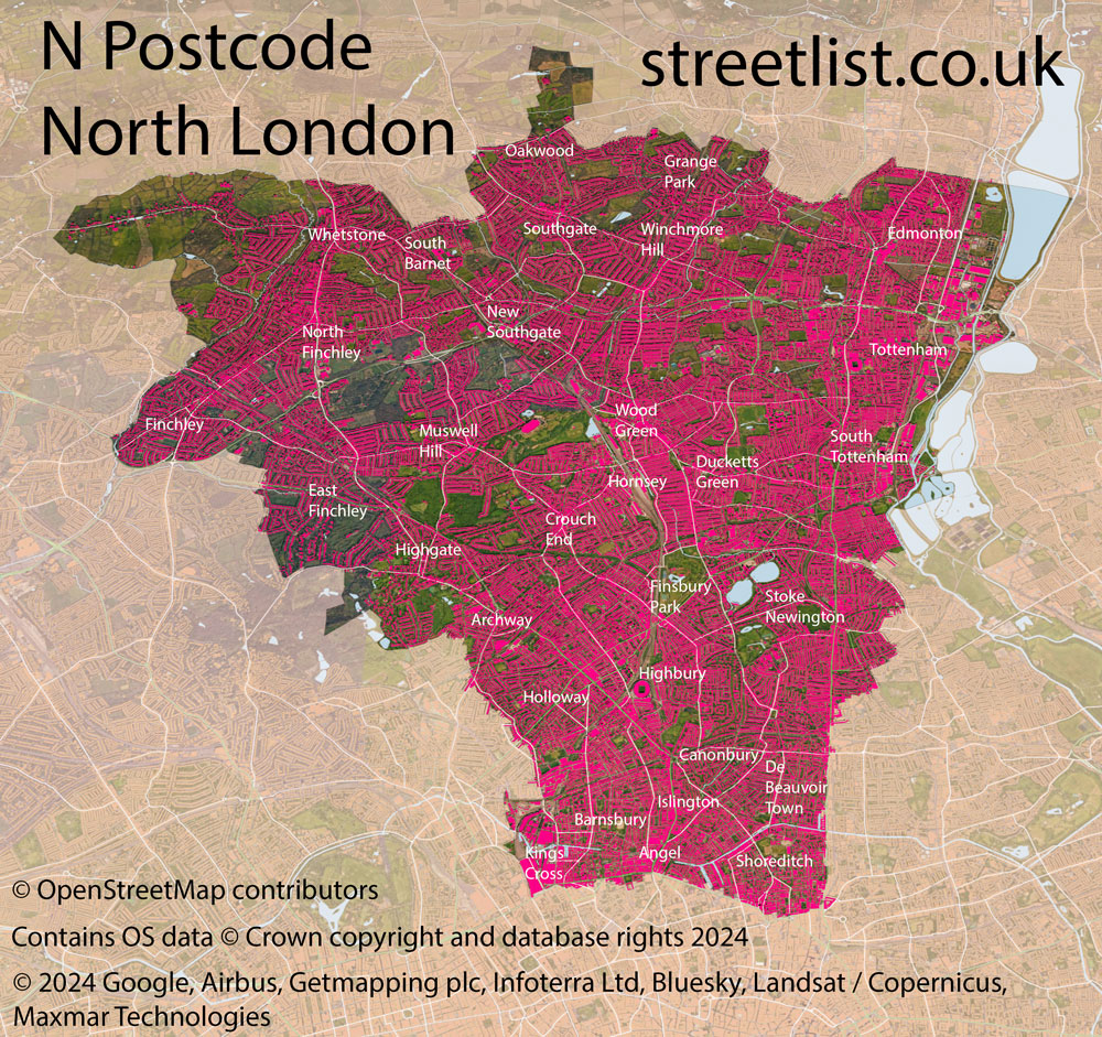 Map of The N Postcode Area