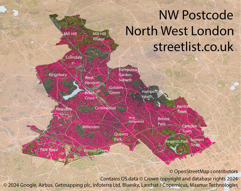Map of The NW Postcode Area