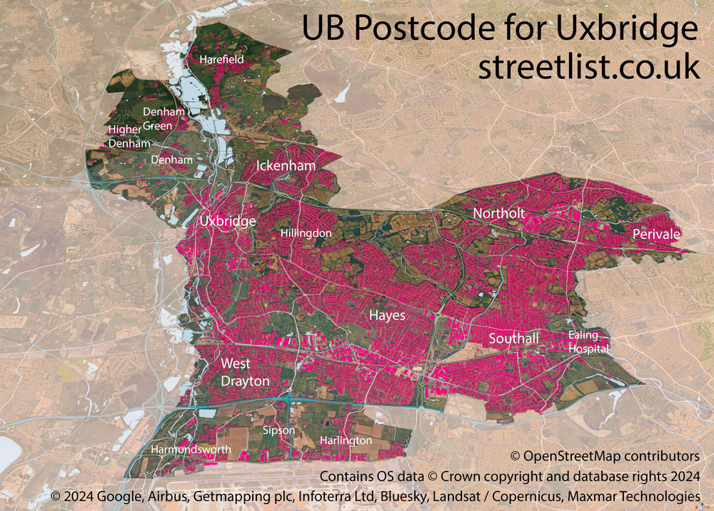 Map of The UB Postcode Area