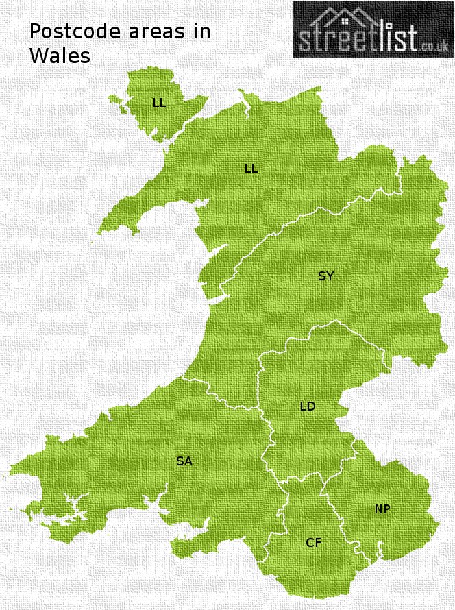 Map of postcode areas in Wales