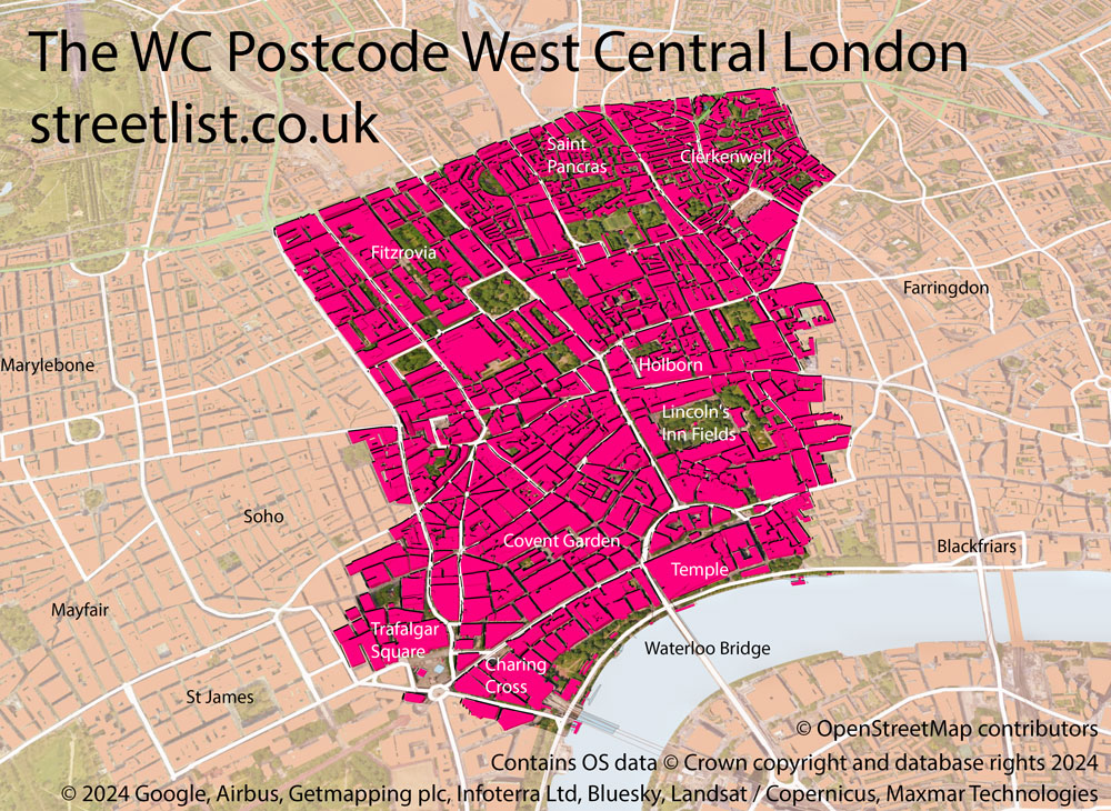 Map of The WC London Postcode