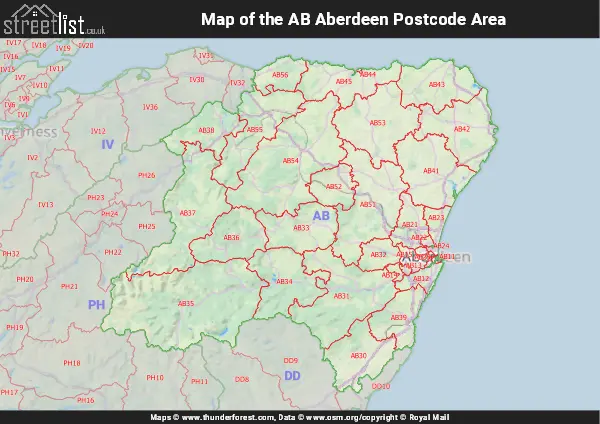 Map of the AB Postcode Area