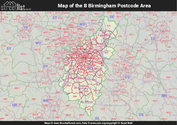Map of the B Postcode Area