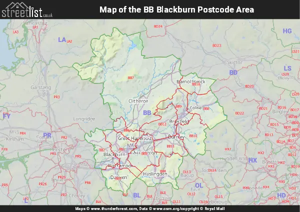 Map of the BB Postcode Area