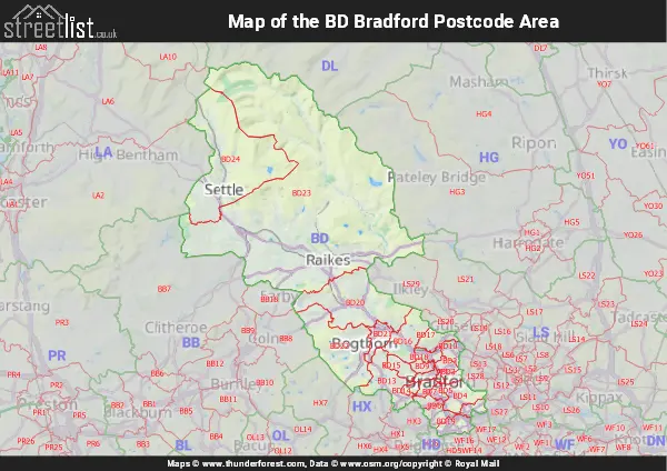 Map of the BD Postcode Area