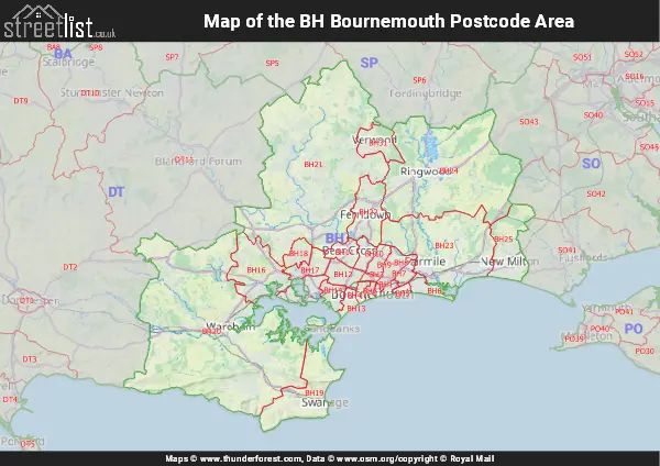 Map of the BH Postcode Area