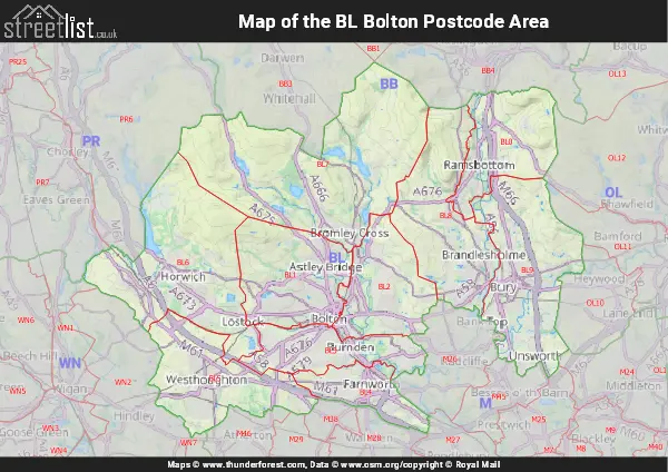 Map of the BL Postcode Area