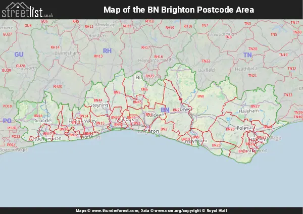Map of the BN Postcode Area