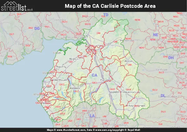 Map of the CA Postcode Area