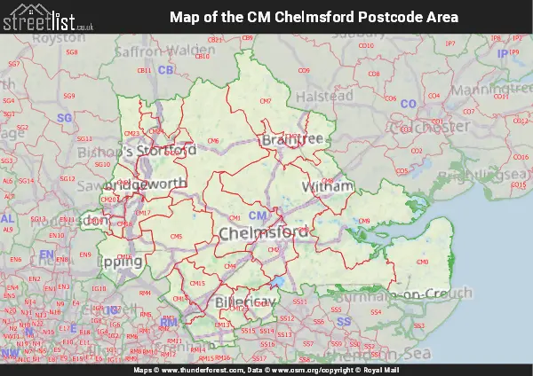 Map of the CM Postcode Area