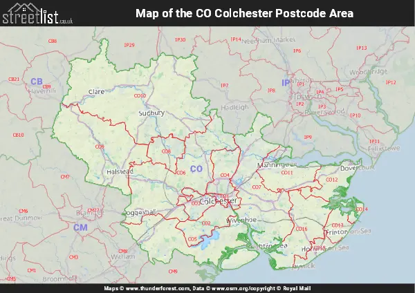 Map of the CO Postcode Area