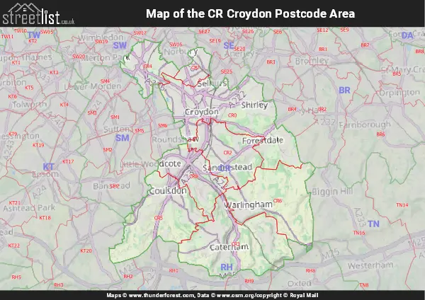 Map of the CR Postcode Area