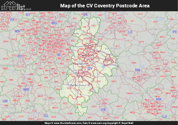 Map of the CV Postcode Area