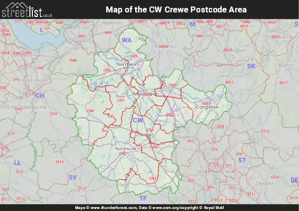 Map of the CW Postcode Area