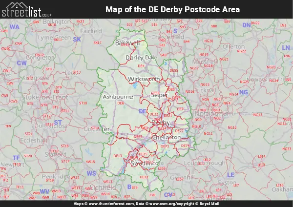 Map of the DE Postcode Area