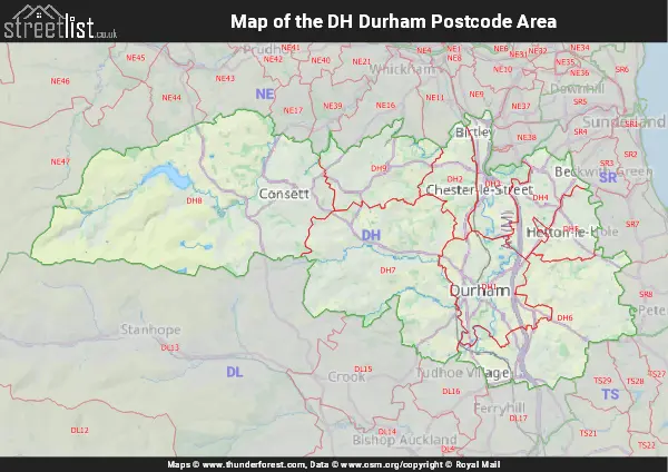 Map of the DH Postcode Area