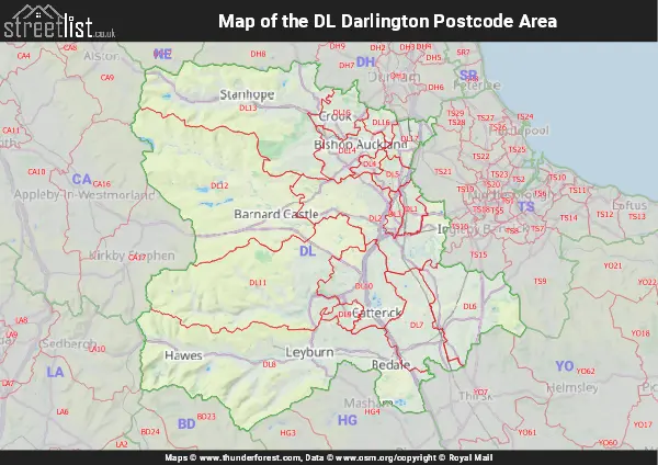 Map of the DL Postcode Area