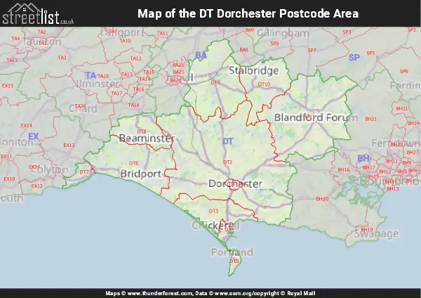 Map of the DT Postcode Area
