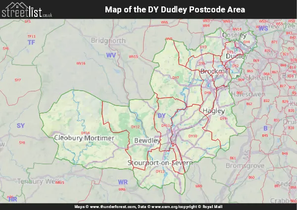 Map of the DY Postcode Area