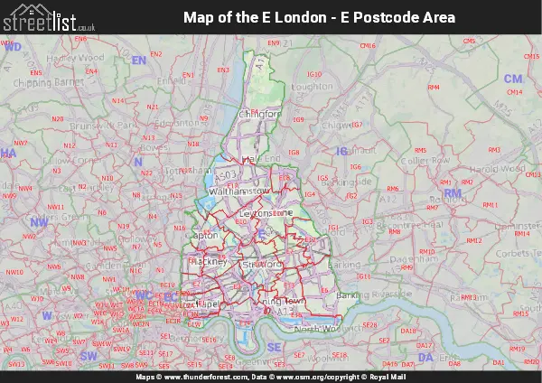 Map of the E Postcode Area
