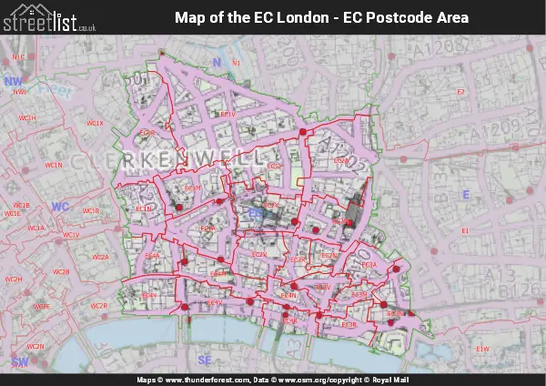 Map of the EC Postcode Area