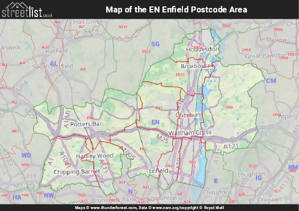 Map of the EN Postcode Area
