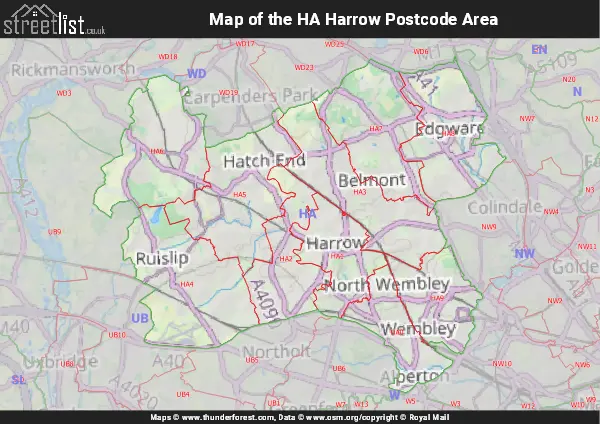 Map of the HA Postcode Area