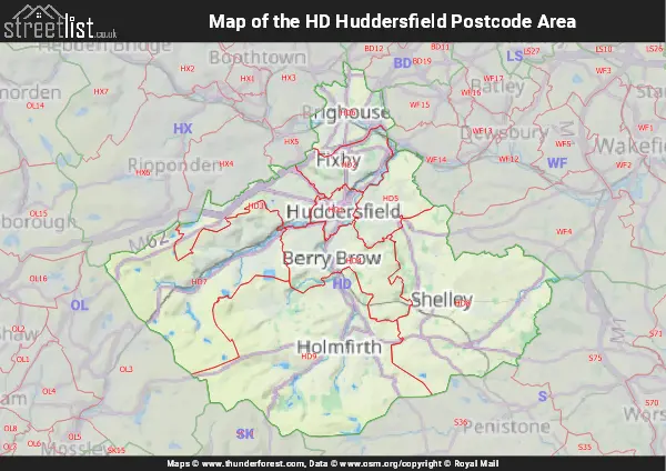 Map of the HD Postcode Area