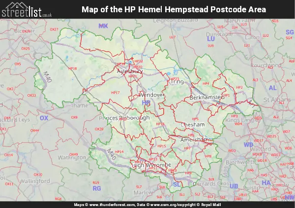 Map of the HP Postcode Area