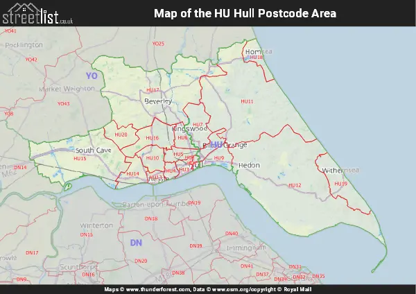 Map of the HU Postcode Area