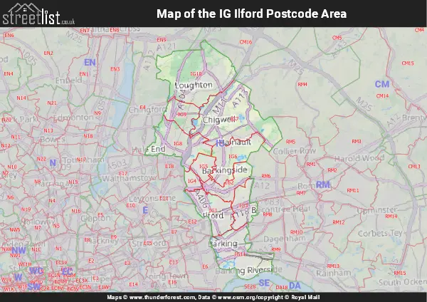 Map of the IG Postcode Area