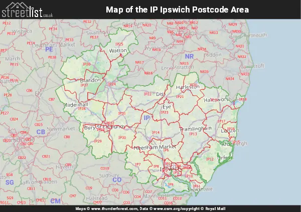 Map of the IP Postcode Area