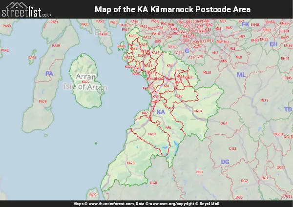 Map of the KA Postcode Area
