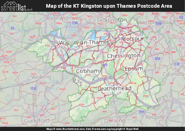 Map of the KT Postcode Area