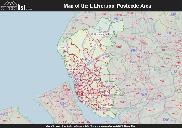 Map of the L Postcode Area