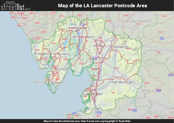 Map of the LA Postcode Area