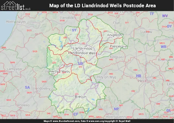 Map of the LD Postcode Area