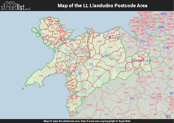 Map of the LL Postcode Area