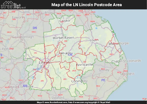 Map of the LN Postcode Area