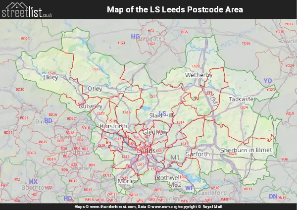 Map of the LS Postcode Area