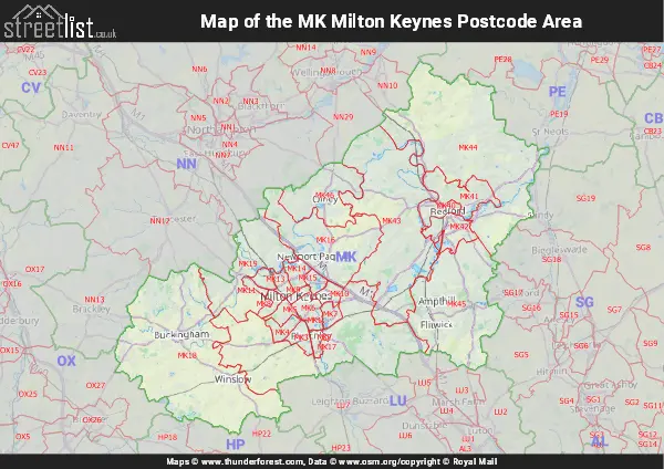 Map of the MK Postcode Area