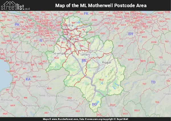 Map of the ML Postcode Area