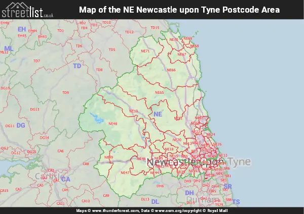 Map of the NE Postcode Area